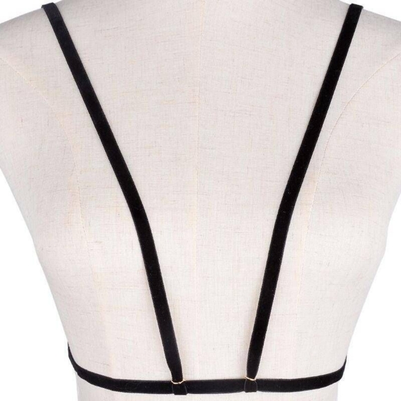 2/$30 NWOT Black Velvet Gold Detail Bra Chest Harness Sexy Club Lingerie - Picture 3 of 3